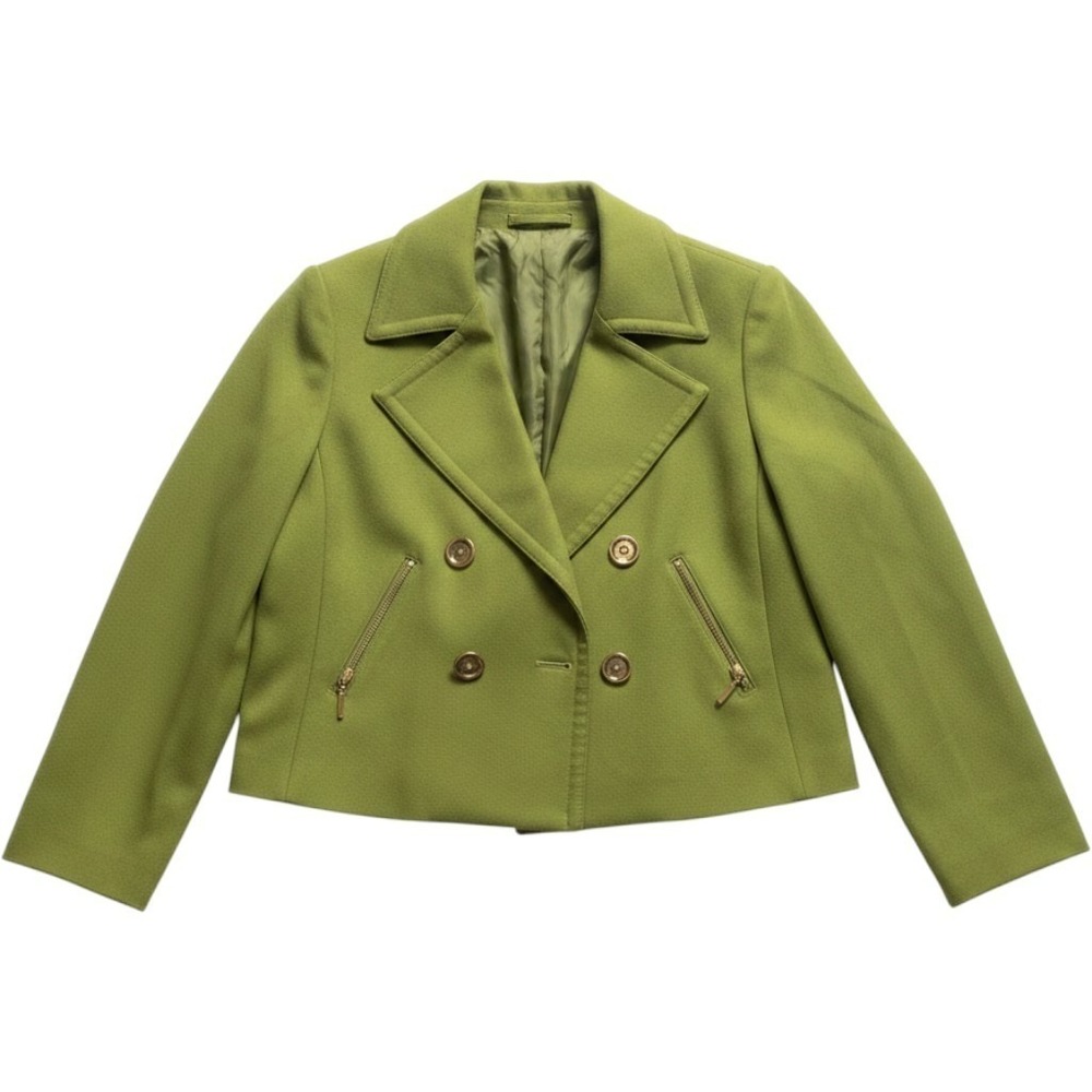 Chartreuse Green Blazer Womens Large Double Breasted Gold Button Career Jacket